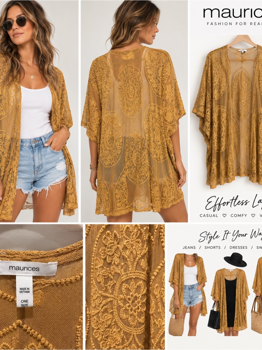 Maurices Mustard Lace Kimono